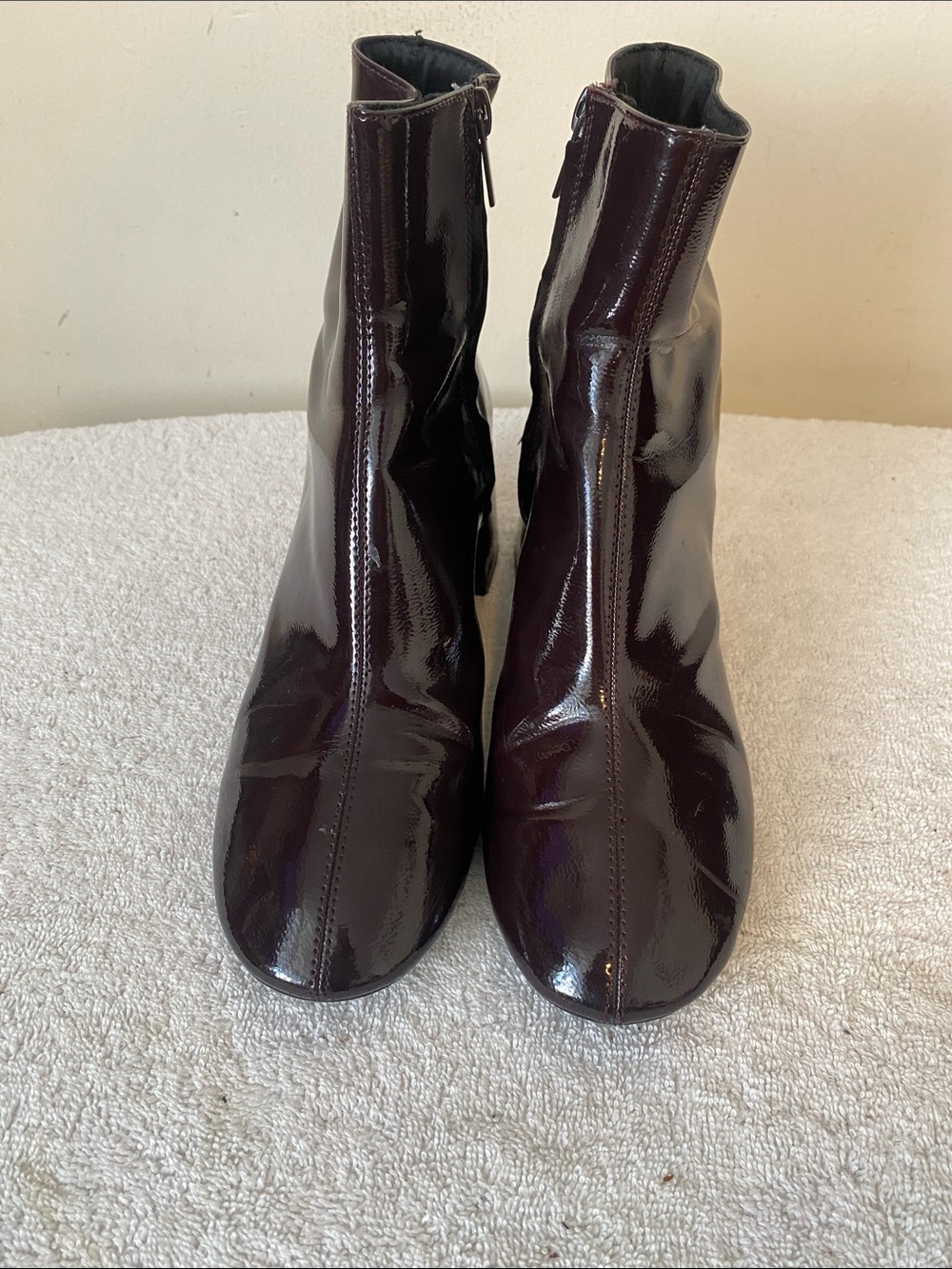 ZARA Patent Leather Burgundy Women's Ankle Boots
